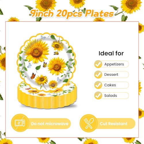 Sunflower Party Supplies Set: 20 Dinner Plates & 20 Napkins - Fall Theme