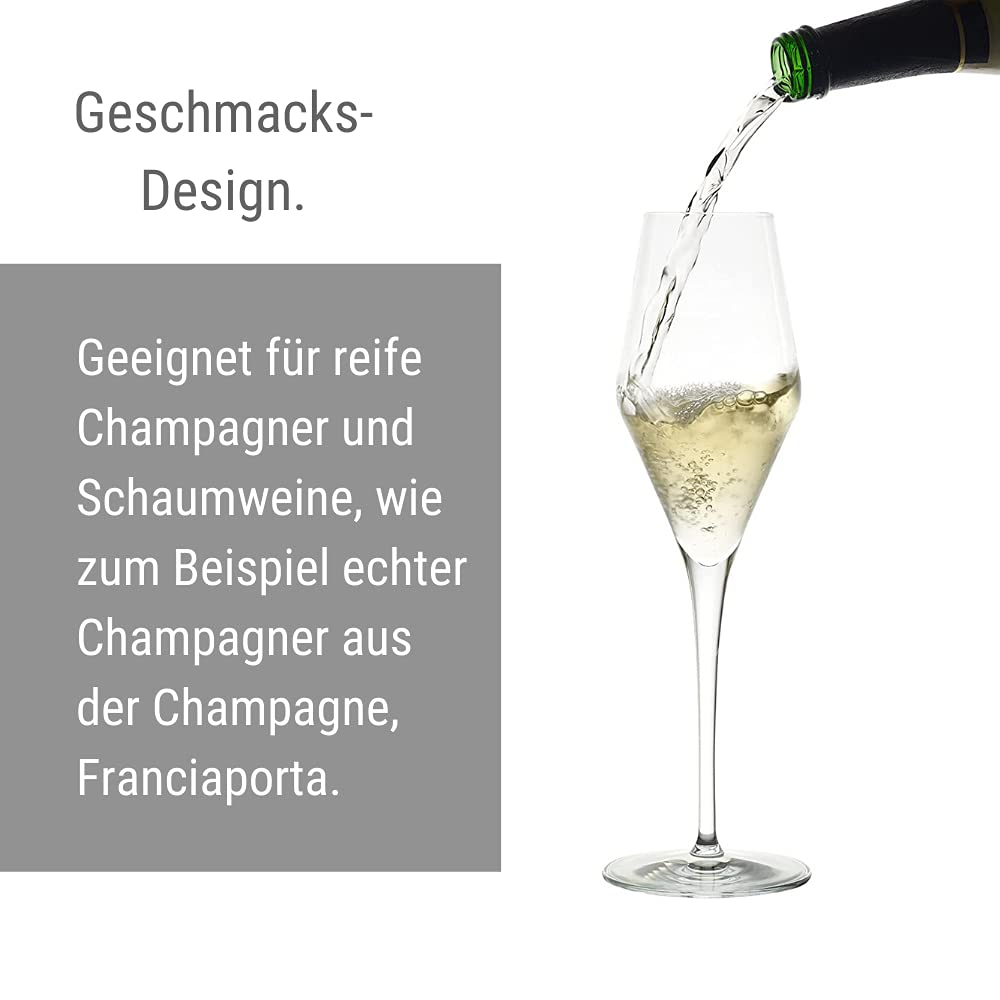 Stölzle Lausitz Champagne Glasses Quatrophil Set of 6, 9 3/4 oz – Champagne Flutes for Sparkling Wine & Prosecco – Crystal Glasses Made in Germany – Dishwasher & Shock Resistant