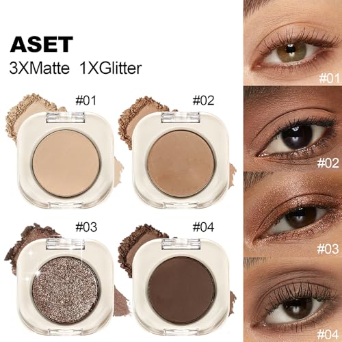 Houksouml 4-Pack Neutral Brown Eyeshadow Set - Matte & Glitter