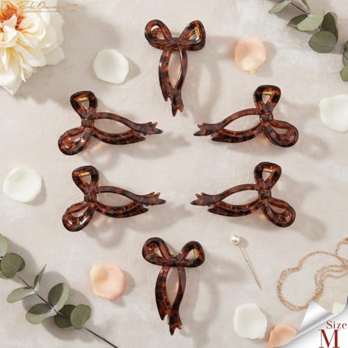 RC Roche Ornament 6-Pack Bow Claw Hair Clips for Thick Hair Medium Brown