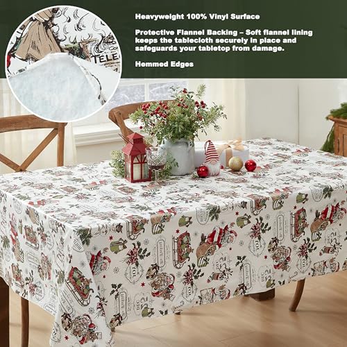 Newbridge Vintage Christmas Vinyl Tablecloth 60 x 120 Inch Rectangular with Flannel Backing