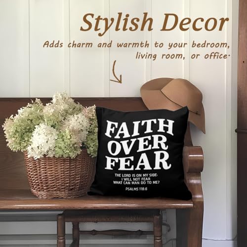 Christian Pillow Cover 18x18 - Faith Over Fear Decorative Cover