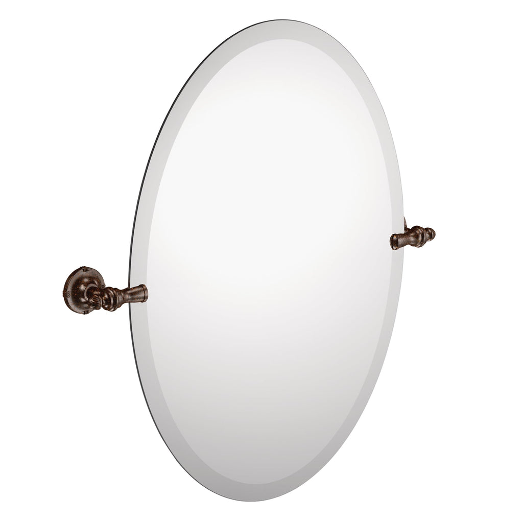 Moen Gilcrest Oil Rubbed Bronze 26-Inch x 23-Inch Frameless Pivoting Mirror, Oval Tilting Mirror for Bathroom Vanity, DN0892ORB