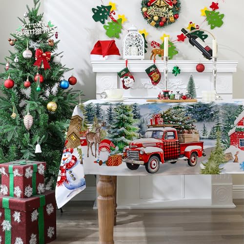 White Christmas Tablecloth 52x70 Inches Water-Resistant Holiday Decor for Rectangle Tables