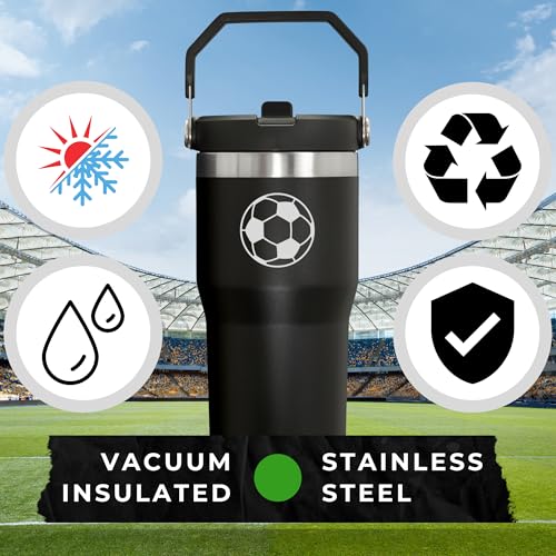 HahaHome Soccer Water Bottle - 20oz Stainless Steel Insulated Tumbler