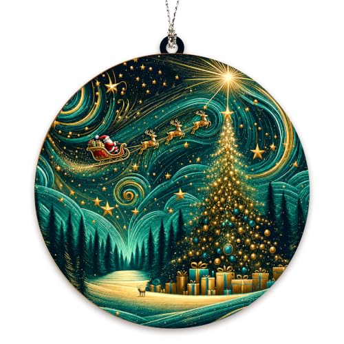 Santa Starry Night Christmas Ornament - Hanging Holiday Decorations Gift Idea