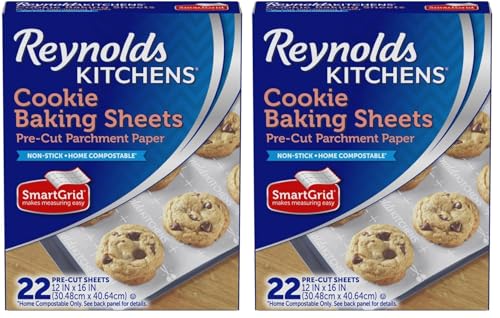 Reynolds Cookie Baking Sheets, 22 Count (Pack of 2) – Non-Stick Parchment Paper, 12x16 in, Oven-Safe