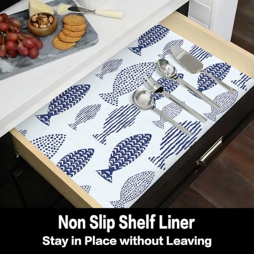 Terravue Non-Slip Shelf Liner - Blue Fish Pattern, 11.8" x 118.1"