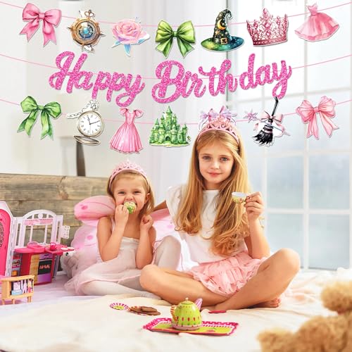 Witch and Princess Birthday Banner - Pink & Green Party Decor