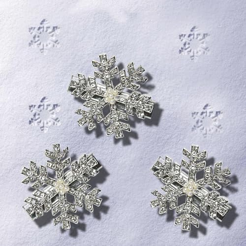 Snowflake Hair Clips 12 Pcs Rhinestone Pearl Christmas Mini Barrettes