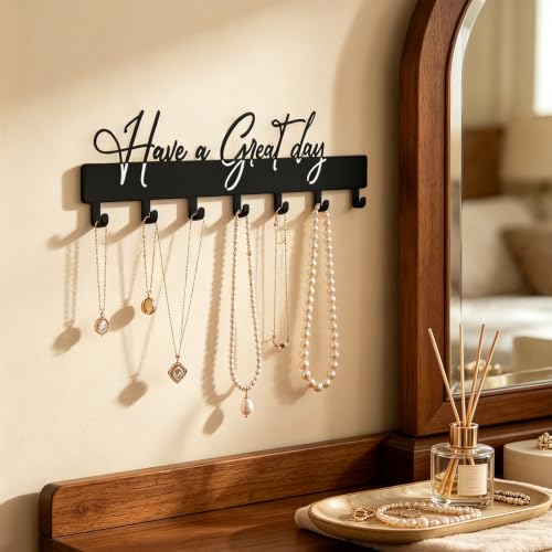 Have a Great Day Key Hooks - Stylish Black Metal Wall Mount Holder