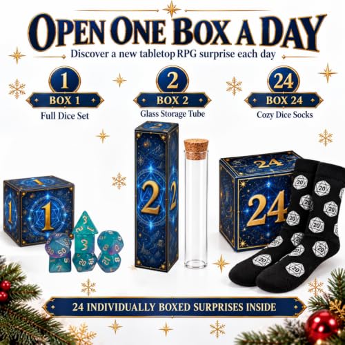 Tabletop RPG Advent Calendar with Dice Sets & Surprises - Christmas Countdown Gift