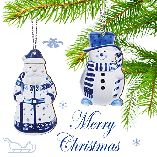 Yookeer 40 Pcs Blue and White Chinoiserie Wooden Snowman Christmas Ornaments - Holiday Decor