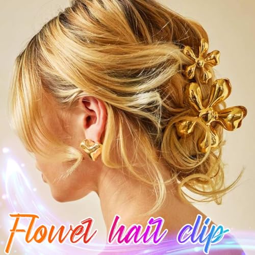 Gortin Gold Metal Flower Hair Claw Clips 2-Pack for Thick Hair