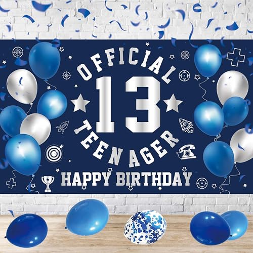 Happy 13th Birthday Banner - Navy Blue & Silver Teen Decor