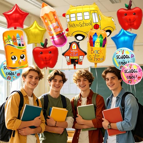 24Pcs Back to School Balloon Set - Foil School Bus, Apple & Pencil Decor