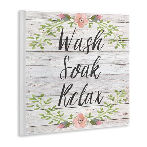 The Stupell Home Decor Collection wrp-1198_wd_12x12 Floral Wash Soak Relax Floral Wood Wall Plaque Art, 12" x 0.5" x 12", Multicolor