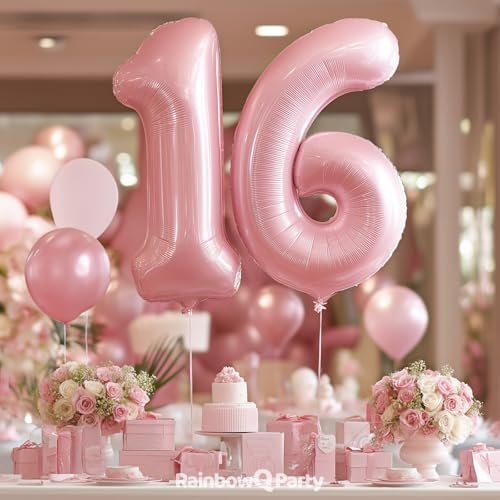 Pink 16 Balloon - 40 Inch Foil Number Balloons by RainbowQ Party