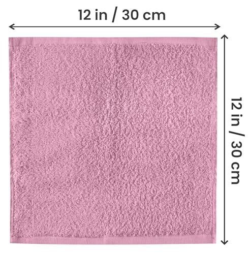 Pink 24 Pack Cotton Washcloths 12x12 Inches - Soft Absorbent Towels