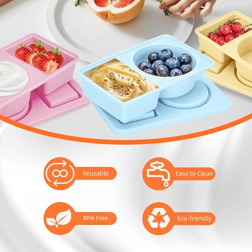 Reusable Silicone Snack Containers with Lids - 3-Pack Bento Boxes
