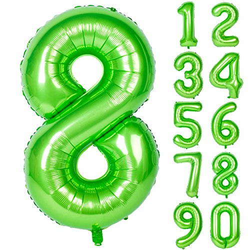 40-Inch Green Number 8 Balloon - Self-Inflating Foil Decoration