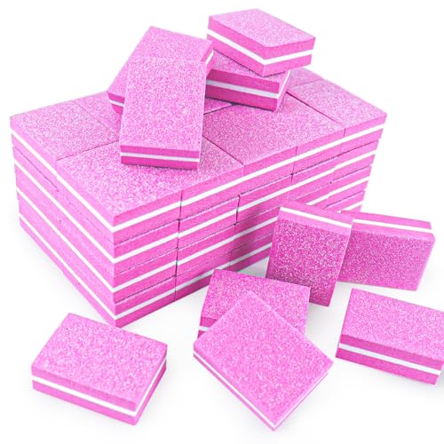 50 Pcs Pink Mini Nail Buffers 100/180 Grit Sponge Files for Acrylic Nails