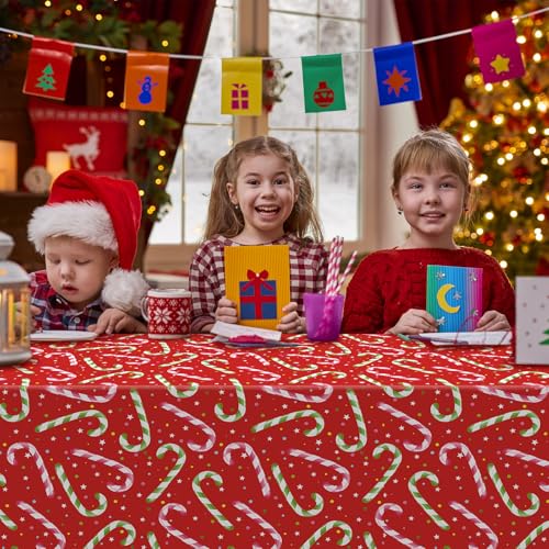 3 Pack Christmas Candy Cane Tablecloths for Rectangular Tables - Red & Green Holiday Decorations