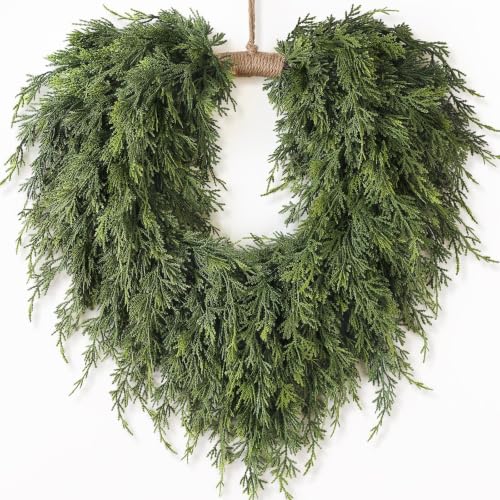 Artificial Heart-Shaped Cedar Wreath for Front Door & Holiday Decor