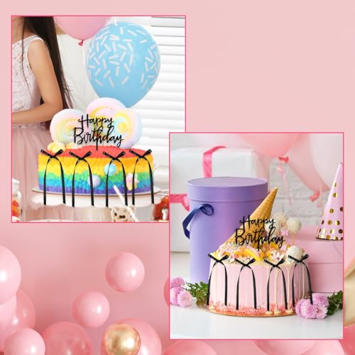 Elegant Black Bow Cake Topper Set with Happy Birthday Sign