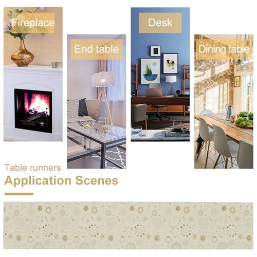 Moon Table Runner Boho Witchy Moon Phase Celestial Decor 13x36in - Moon-White