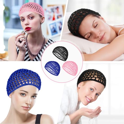 YUXIANLB 3 Pcs Mesh Hair Net Caps Elastic Crochet Snoods for Sleeping