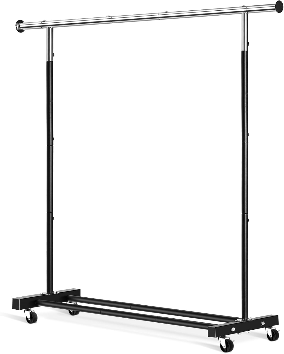 VICERII Heavy Duty Rolling Clothes Rack - 55.51 Inch Garment Rack with Wheels & Bottom Shelf | 130LB Capacity, Black