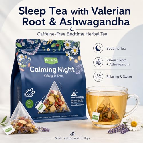 Herblight Valerian Root Tea - Caffeine-Free Sleep Tea, 25 Count