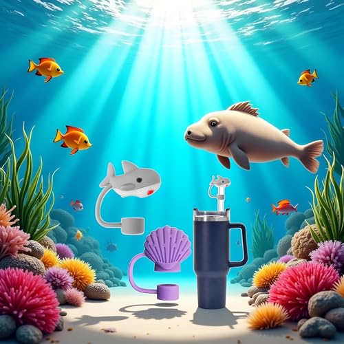 Marine Animal Silicone Straw Covers for Stanley Cups - Set of 3