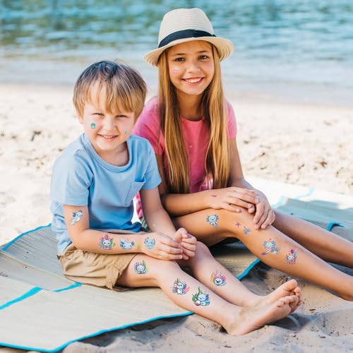 Blue Axolotl Temporary Tattoos - 8 Sheets Cute Salamander Party Favors