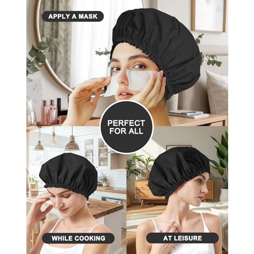 CHFONG Large Waterproof Shower Cap for Women - Double Layer Reusable Bath Cap