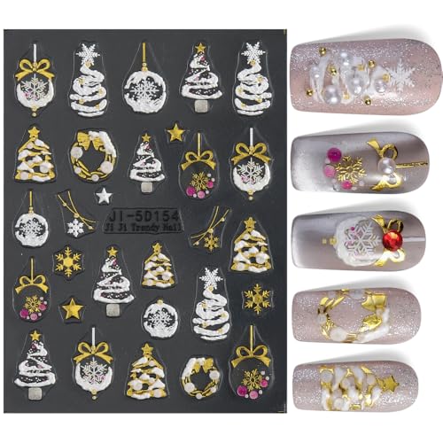 5D Embossed Christmas Nail Art Stickers Winter Crystal Ball Snowman Decals 2 Sheets
