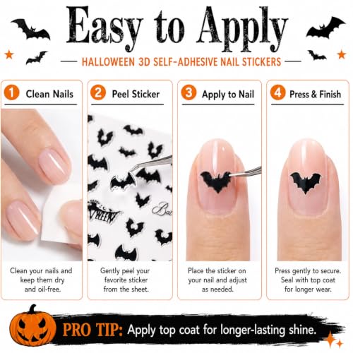 Black Bat Halloween Nail Stickers Self-Adhesive Gothic Nail Decals
