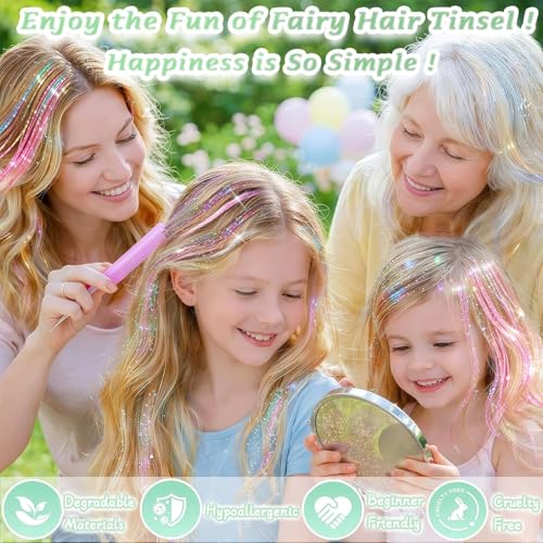 Onweave Clip-In Hair Tinsel 14 Pcs Colorful Glitter Extensions 22 Inch