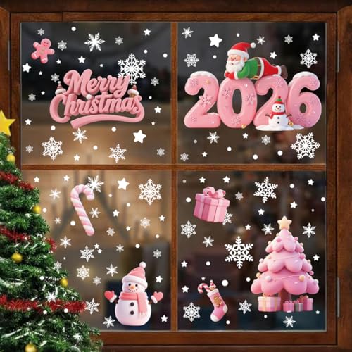 Christmas Window Clings Set - Reusable Snowflake & Merry Christmas Decals, 4 Sheets C19