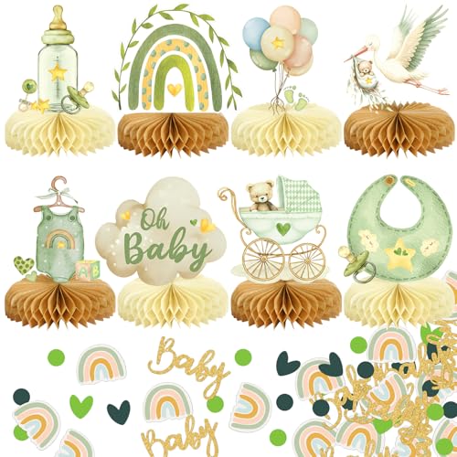 8 Pcs Baby Shower Bear Honeycomb Centerpieces & Confetti