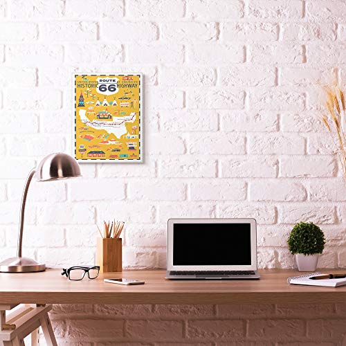 Stupell Industries US Route 66 Historic Highway Mustard Yellow Illustrated Scenic Map Poster Oversized Wall Plaque Art, 12 x 0.5 x 18, Multi-Color
