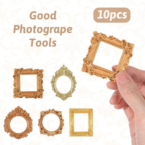 10Pcs Mini Gold Picture Frames Vintage Baroque Resin Small Frames for Crafts