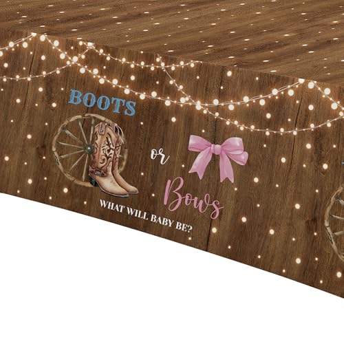 Boots or Bows Gender Reveal Tablecloth Set - 3pcs, 86x55in