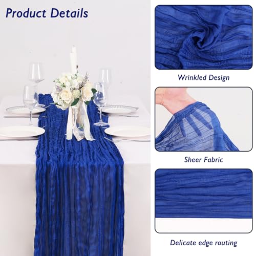 Royal Blue Cheesecloth Table Runner 120 Inch - Boho Wedding Decor, 3 Pack