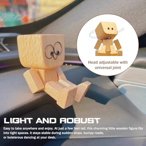 HOSYH Wooden Shaking Man Figurine with Spring Legs - Car Dashboard Decoration, Variation 1