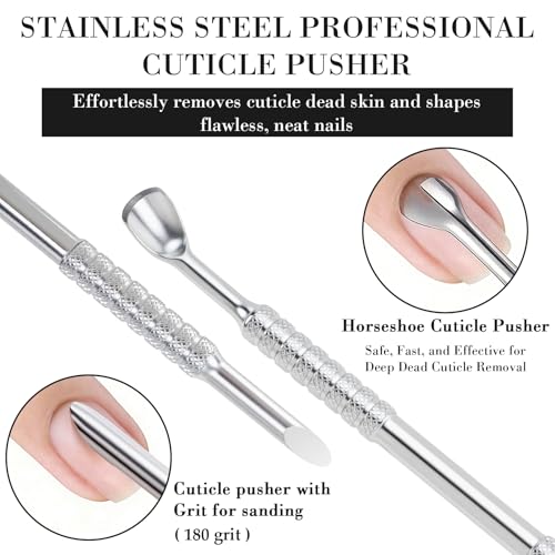SmallCat Stainless Steel Cuticle Pusher with 180 Grit Nail Files