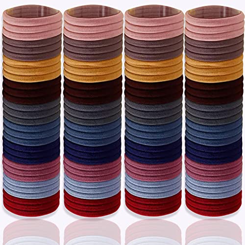 YANRONG 120PCS Cotton Hair Ties Seamless Elastic Ponytail Holders for Thick Hair