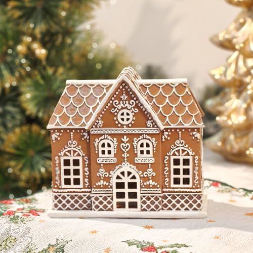 Medium Gingerbread House Decor with LED Light - Christmas Village Figurine