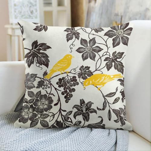 Emvency Vintage Floral Bird Throw Pillow Cover, 16x16 Inch Gray Velvet